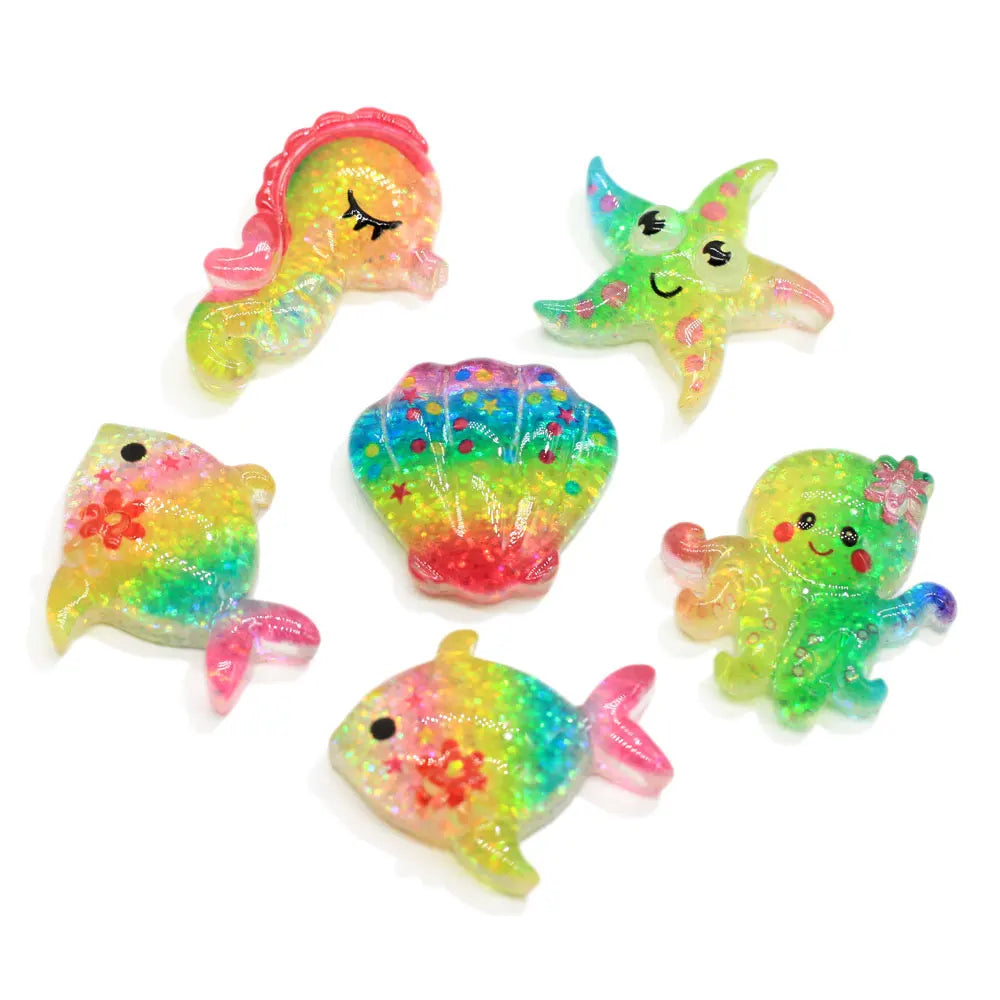 Assorted Sea Animal Resin Flatback Cabochons Octopus Sea Horse Starfish Gold Fish Shell Craft for Phone Case Hair Clips Decor