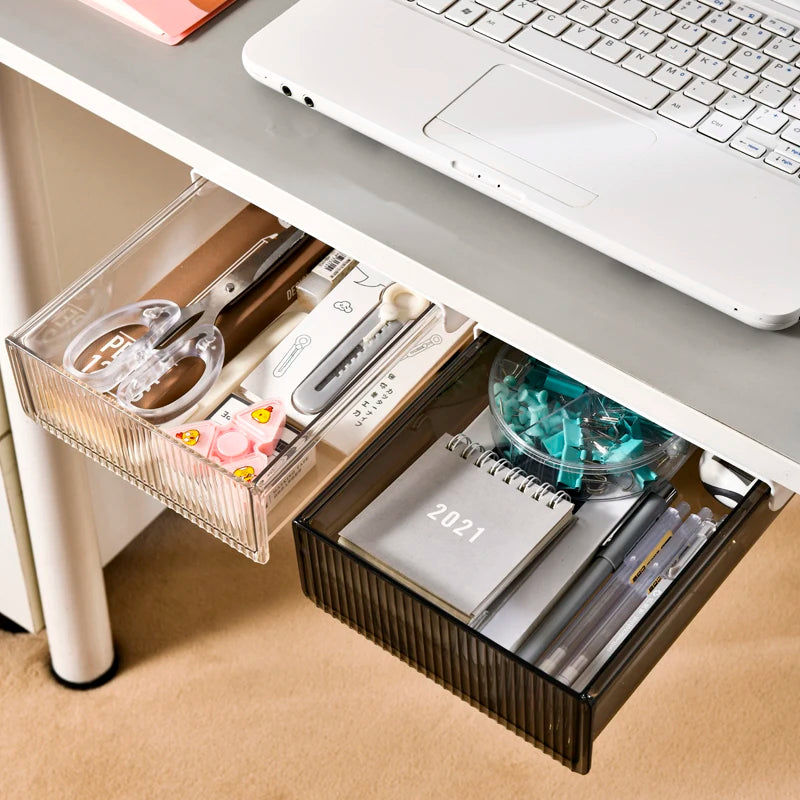 Plastic Under Desk Drawer Storage Box Drawer Type Punch-free Stationery Box Under Desk Drawer Organizer Slide Out Desk Drawer