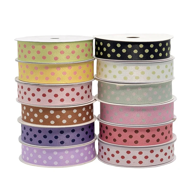 1 Inch Double Sided 100% Polyester Craft Dot Ribbon Woven Gift Designer Ribbon for Bow Making Double Face Style for Decorations