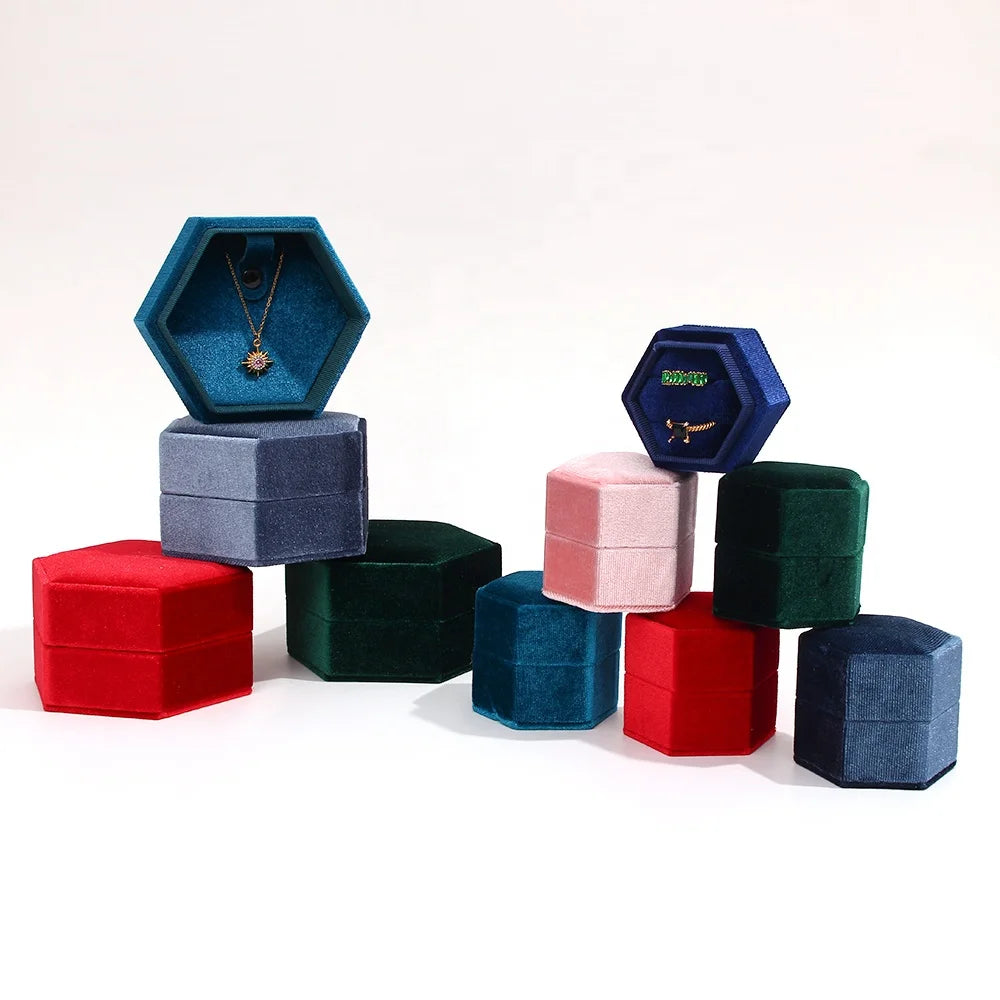 Vintage Hexagon Korean Velvet Jewelry Packaging Boxes for Small Business Custom Jewelry Box