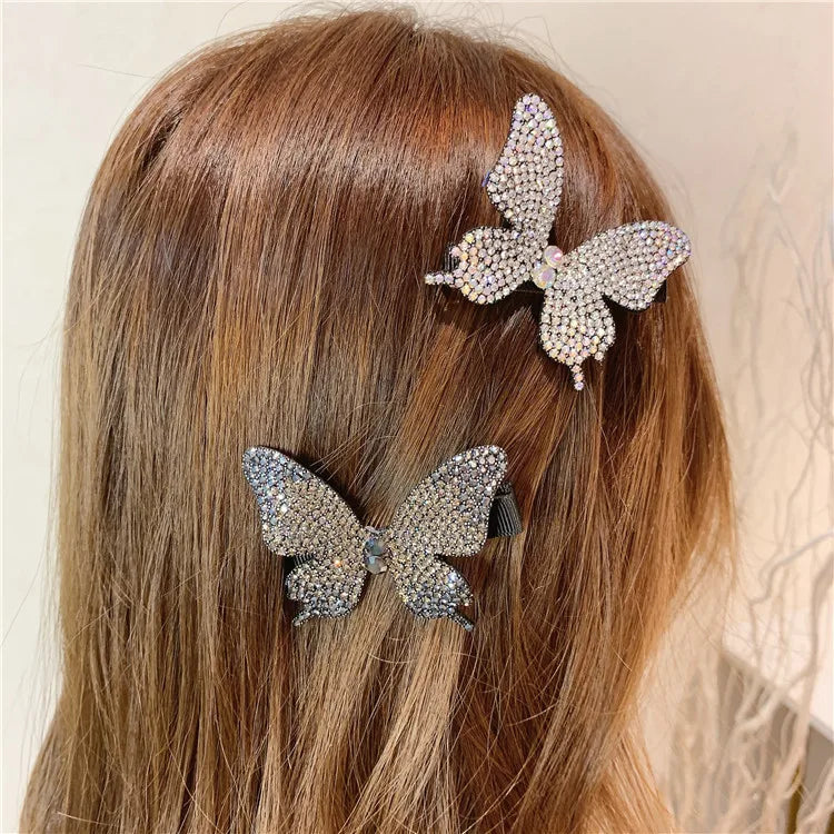 Pinza Para El Cabello Hot Selling Bling Full Diamond Butterfly Hairpin Rhinestone Crystal Butterfly Hair Clip