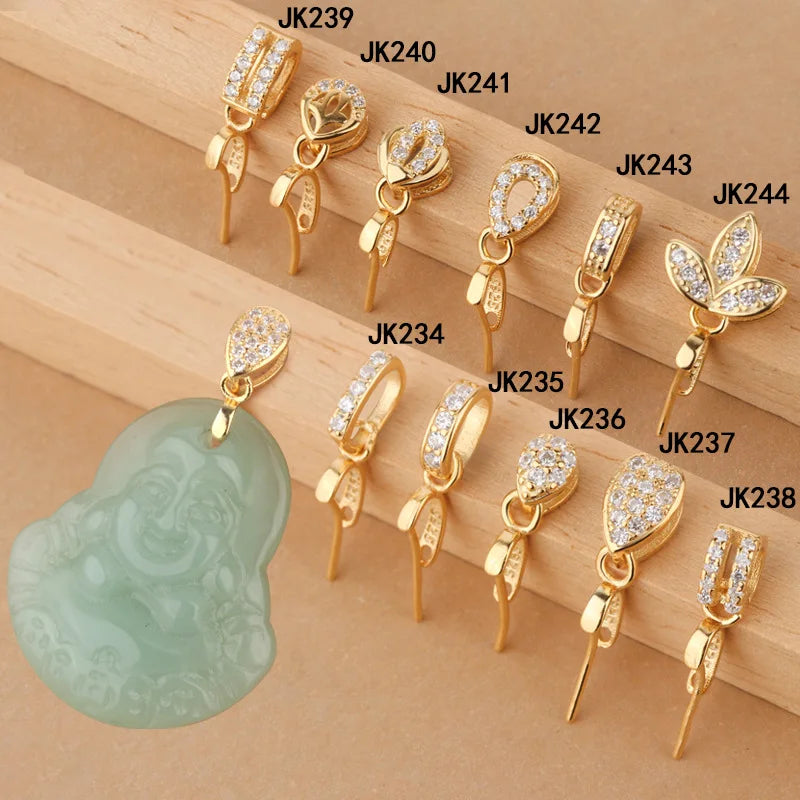 Wholesale 925 Sterling Silver ZIRCON Pendant Pinch Bails Slanted Hole Clasp Charm Pendant Pinch Bail for DIY Jade Gems Supplies