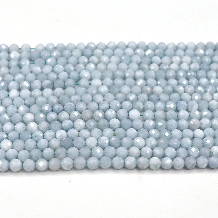 Wholesale Round Faceted Blue Aquamarine Bead Natural Cutting Stone Beads for DIY Jewelry Making 6mm 38cm 15"