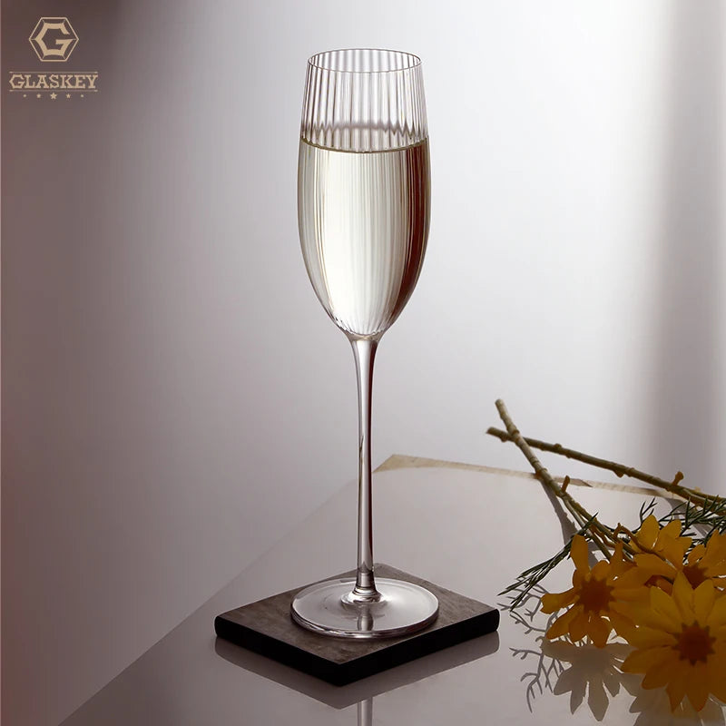 270Ml Vertical Stripe Crystal Champagne Glasses - Elegant Tulip Glass Champagne Flute Prosecco Glass