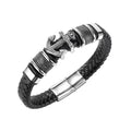Hot Selling Mens Accessory Stainless Steel Vintage Anchor Braided Black Leather Bracelet for Men Father's Day Gift