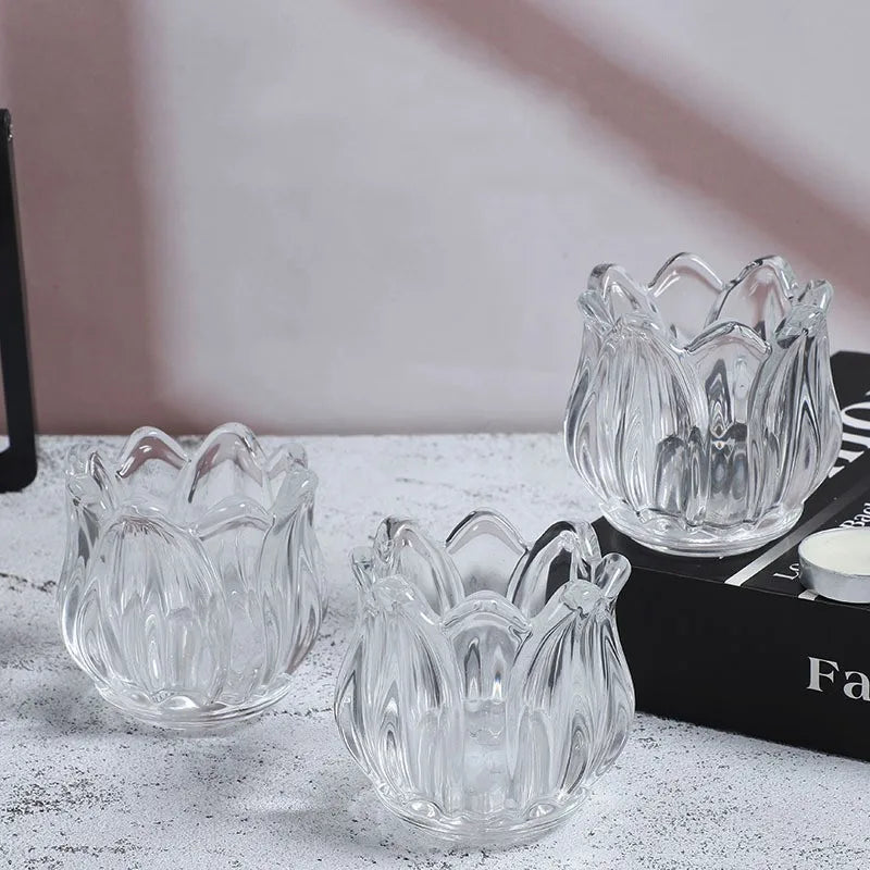 Tulip Shape Glass Candle Holder Lotuse Tulip Votive Jar with Elegant Design Durable Glass Lantern for Home Decor Event