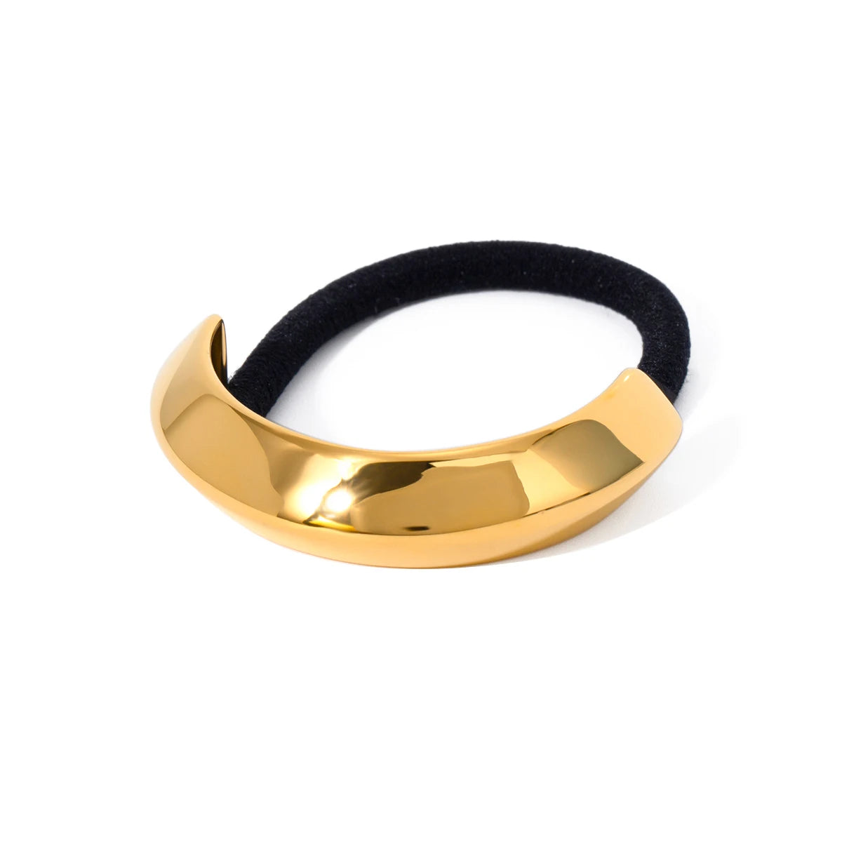 Waterproof 18K Stainless Steel Hair Tie Hair Band Rubber Black Elastic Hair Bands GLOSSY DOUBLE ARCH Ponying Cuff