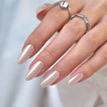 Private Label 30pcs Long Almond Press on Nails Glazed Mirror Hand Printed Fake Press on Nails Kit