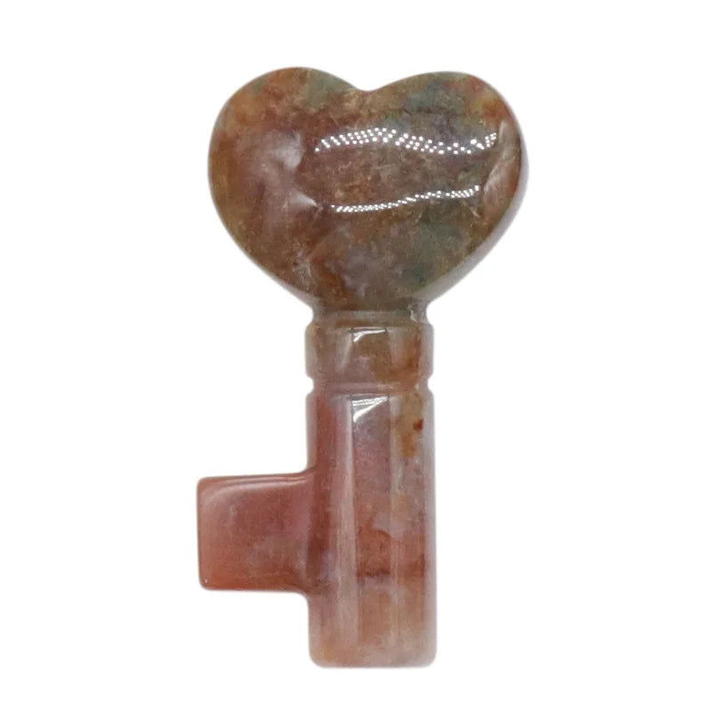 HZ Hot Selling Natural Crystal Multi-Material Vintage Style Indian Agate Love Key Carved Pieces Home Decoration Friends Creative Gi