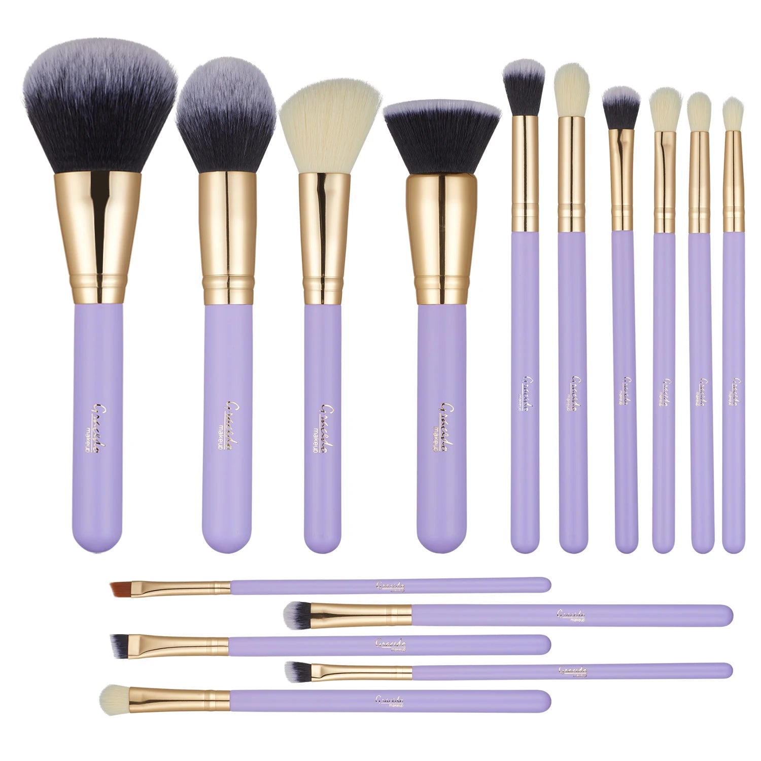 GRACEDO Beauty Luxury Professional 15-Piece Purple Makeup Brushes Set Aluminum Tube Ferrule Cruelty-Free Vegan Face Concealer