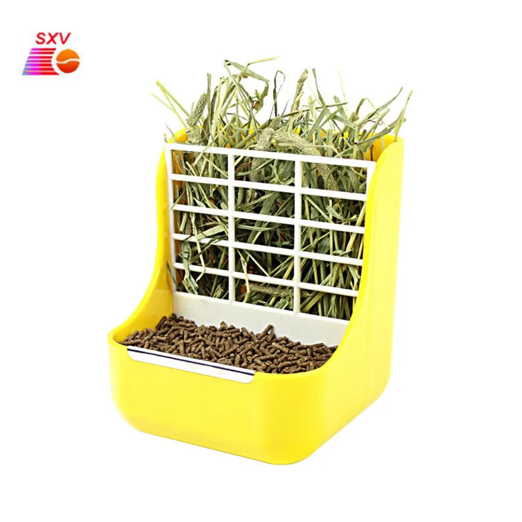 2 in 1 Plastic Pet Feeders New Condition Rabbit Guinea Pigs Hamster Hay Food Feeder for Multiple Small Animals