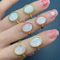 Religion Style Virgin Mary Rings for Women 2022 Fashion Luxury Natural White Mother of Pearl Shell Zircon Adjustable Ring
