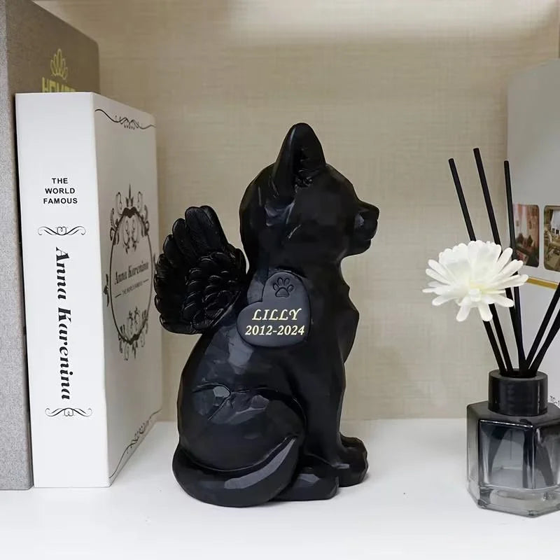 Black Resin Hand-painted Geometric Winged Cat-shaped Art Decorative Statue Christmas Home Tabletop Living Room