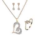 Fashion Wedding Alloy Gold Plated Heart Love Jewelry Set Rhinestone  Necklace Earrings Set for Bride