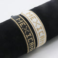 Handmade Bohemian Style Delicate Letter Design Beaded Stretch Bracelet Gold Plated for Women Fashion Braided Friendship Gift
