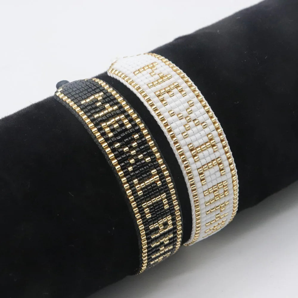 Handmade Bohemian Style Delicate Letter Design Beaded Stretch Bracelet Gold Plated for Women Fashion Braided Friendship Gift