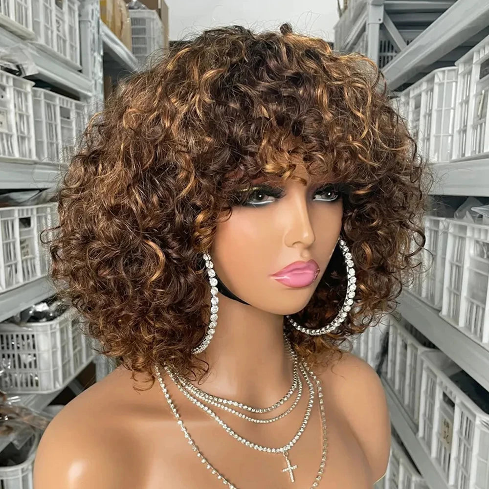 Wholesale Wigs for Black Women Best-Selling Brazilian HairLuxury Curl Ombre Wig With BangDouble Drawn Bob Wig No Lace
