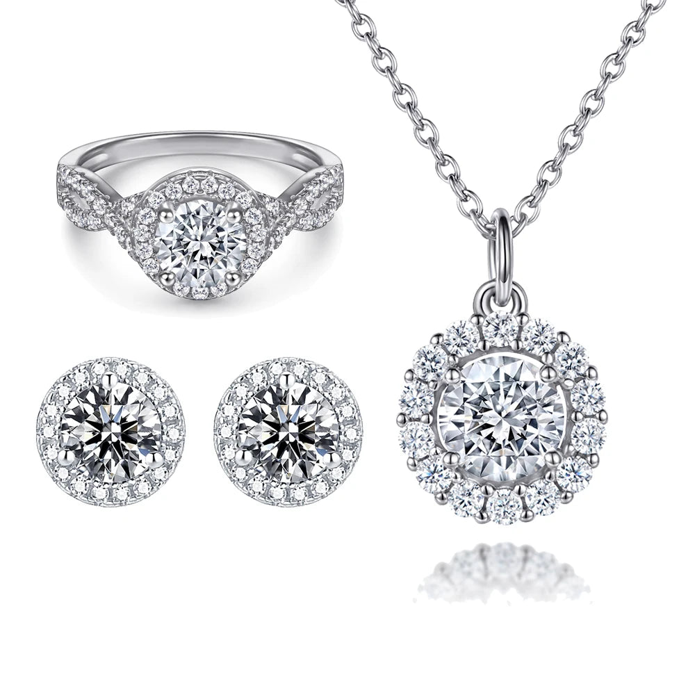 Classic Jewelry Set 925 Sterling Silver Women Round Shaped Non Tarnish Zircon Jewelry Sets