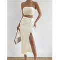 New Solid Color Swimsuit Set Tube Top Bikini High Waist Beach Skirt Bikini