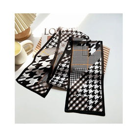 Printing Long Skinny Silk Designer Scarves Color Checked Custom Drawing Printed Scarf for Woman All Season Wearing