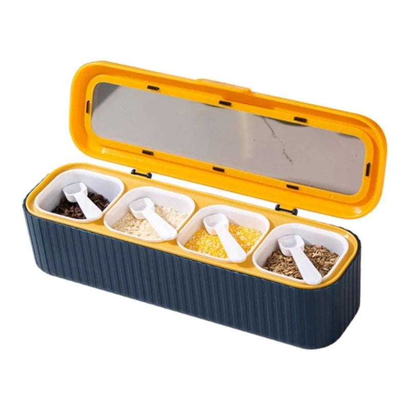 Home Kitchen Cooking Plastic Four-Grid Seasoning Storage Container for Spice Salt Sugar