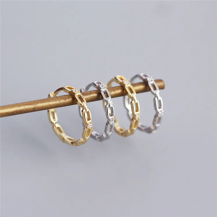 SP S925 Sterling Silver Made Geometric Chunky Chain Hoop Earrings Hollow Out Zirconia Hoop Earrings