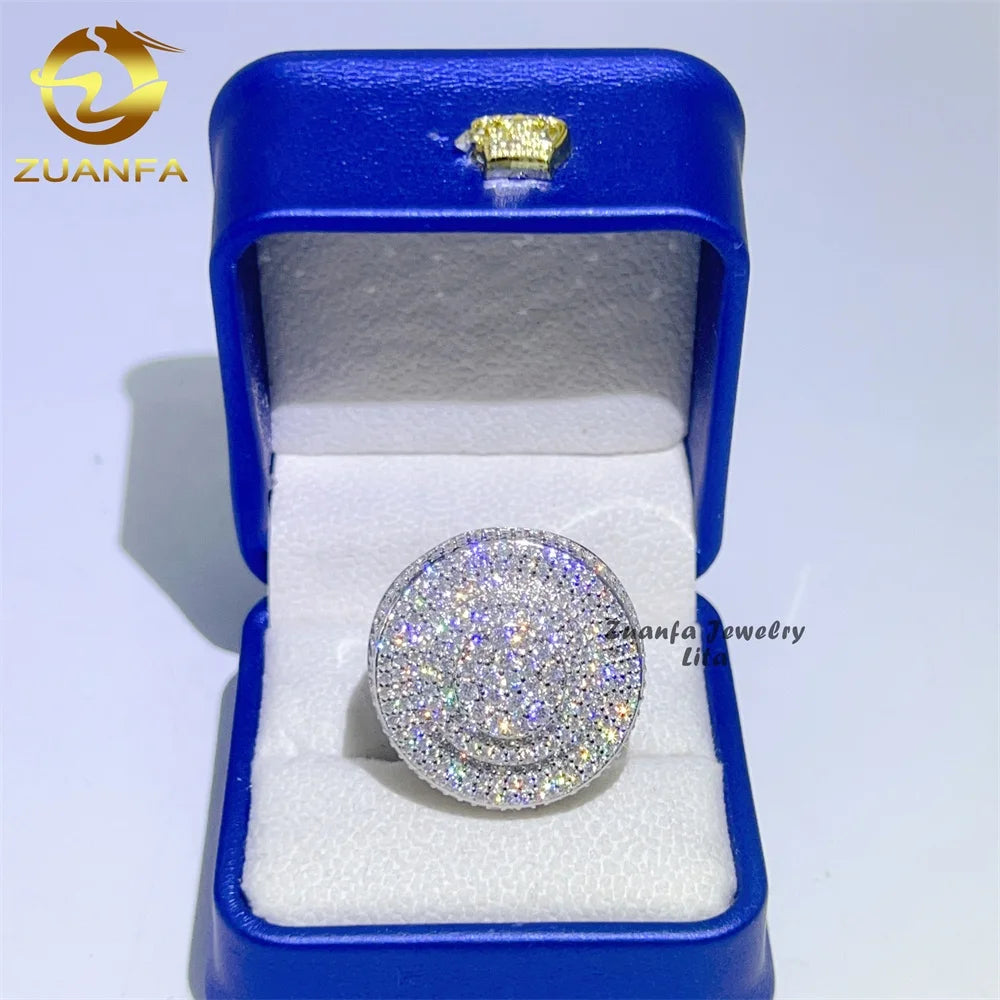 Custom Luxury Big Hip Hop Rapper 925 Sterling Silver Vvs Moissanite Iced Out Men Diamond Ring
