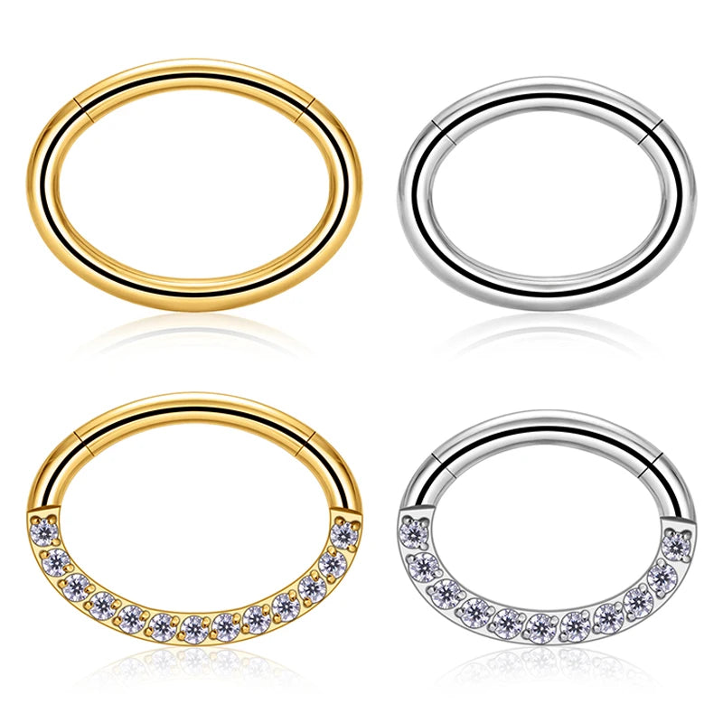 ASTM F136 Titanium Hinged Tear Drop Segment Ring Septum Nose Clicker Piercing Cz Lip Labret Ear Tragus Cartilage Earring