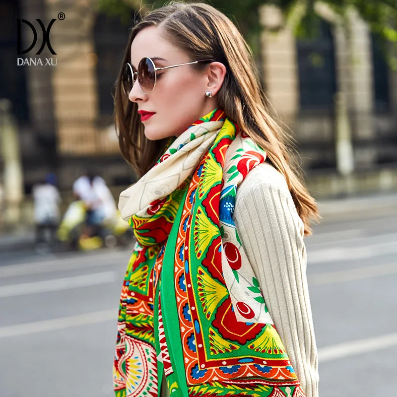 100% Pure Wool Luxury Floral Oversize Large Blanket Pashmina Soft Dupatta Scarf Shawls and Wraps for Women Evening Dress