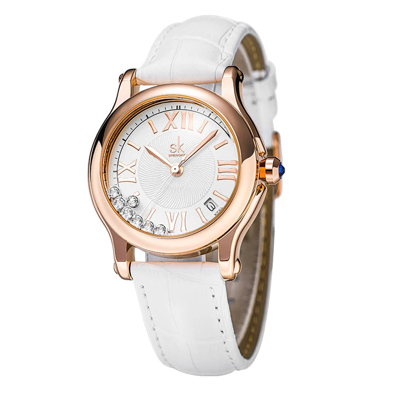 SHENGKE Women Business Luxury Fashion Quartz Leather Waterproof Pointer Dial Wrist Watch Gift