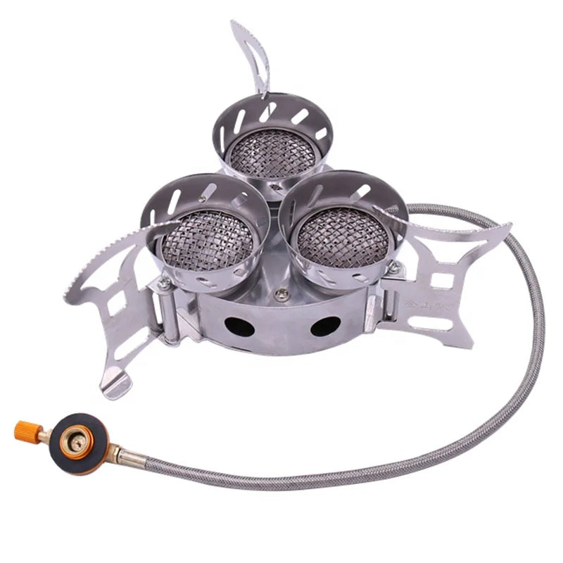 IRONODNKEY Outdoor Mountaineering and Hiking 3 Burners 11000 Power Windproof Stove Gas Camping Stove