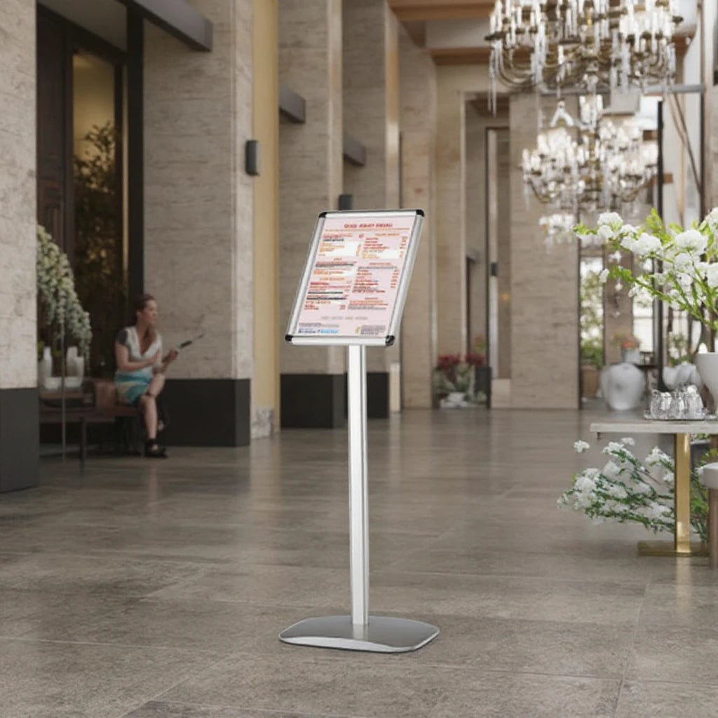 Satin Aluminum Advertising Flooring Display Menu T Stand A3/A4 Poster Lobby Stand for Hotel