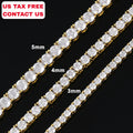 Iced Out 5A Zircon Tennis Chain Hip Hop Brass 3mm 4mm 5mm Tennis Bracelet Necklace Fashion Gold and White Gold Jewelry MegaBDM