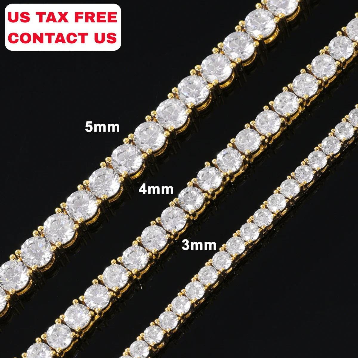 Iced Out 5A Zircon Tennis Chain Hip Hop Brass 3mm 4mm 5mm Tennis Bracelet Necklace Fashion Gold and White Gold Jewelry MegaBDM
