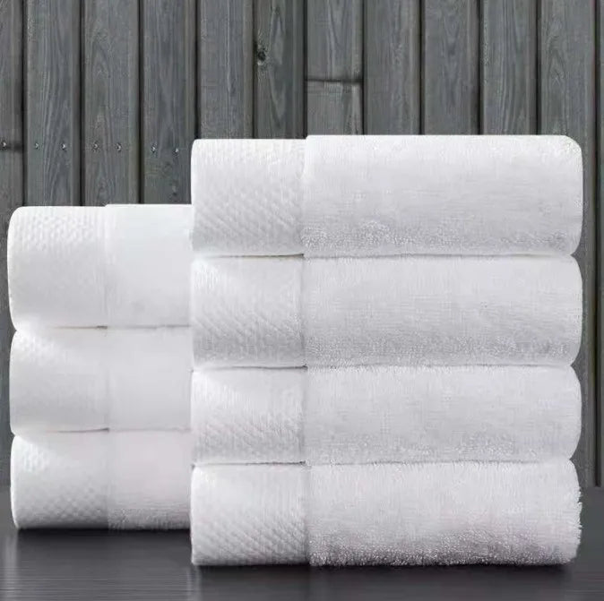 Custom Logo Embroidered Hotel 100% Cotton Terry Bath Hand Face Towel Set White Grey Custom Color Border Hypoallergenic Fluffy