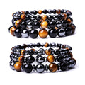 Natural Stone Bracelet Black Agate Hematite Tiger Eye Energy Stone Bracelet Adjustable for Men