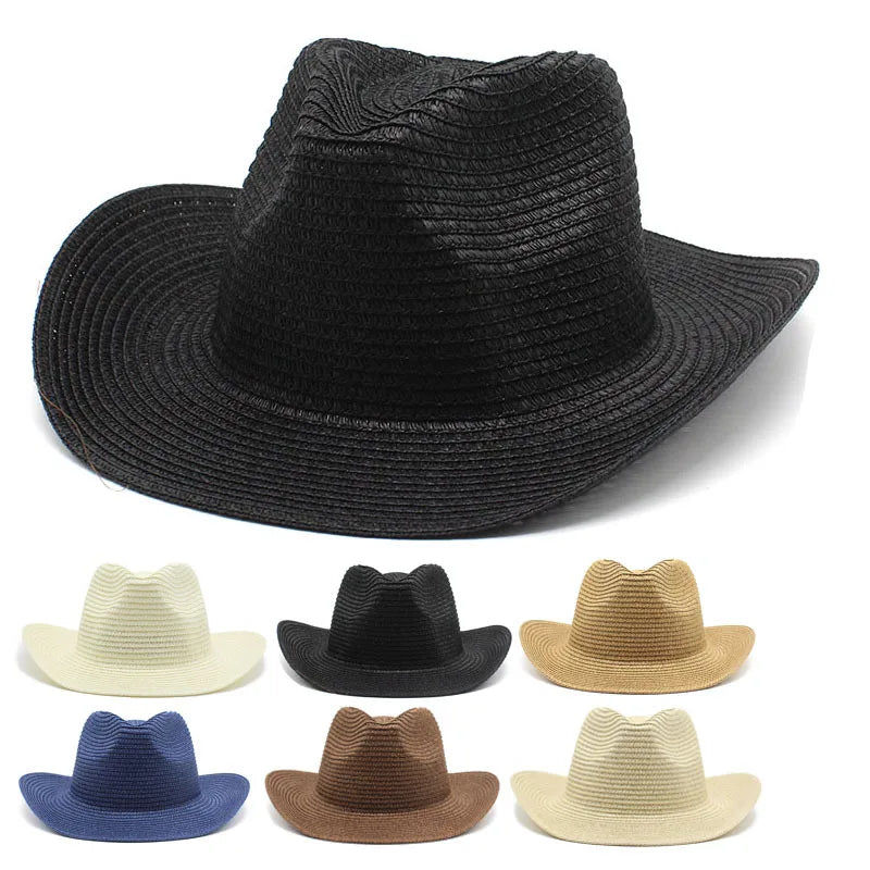 Sun Outdoor Travel Gentleman Hat West Cowboy Straw Beach Hats Round Summer Sun Mixed Color Panama Curly Visor Hat