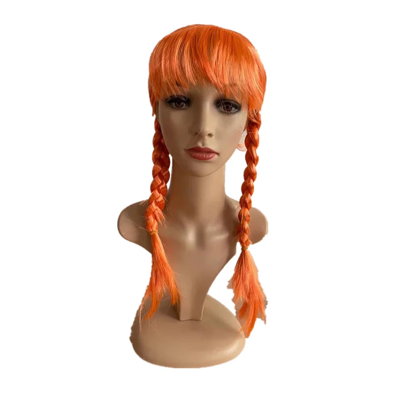 Cheap Adults and Kids Naughty Girls Fancy Dress Costume Orange Color Plaits Synthetic Party Wigs HPC-2128