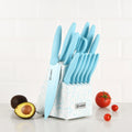 14 Pieces Blue Non-stick Carbon Steel Blade Kitchen Knives Scissors Chef Knife Set with Wooden Stand
