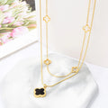Wholesale Korean Fashion Snake Bone Chain 18k Gold Plated Double Layered Roman Round Pendant Necklace