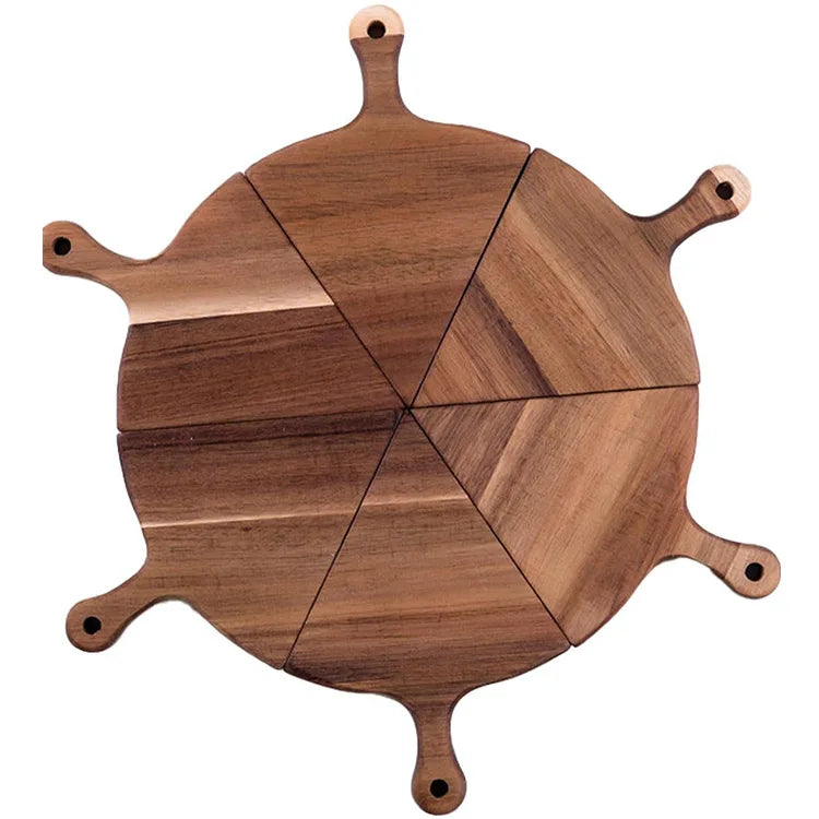 Creative Pizza Tray Six-piece Set Acacia Wood Pizza Spatula Round Pizza Board