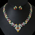 Jachon Luxury Zircon Bridal Jewelry Set Necklace Flower Earrings Brass Floral Shape Copper Jewelry Necklace Set