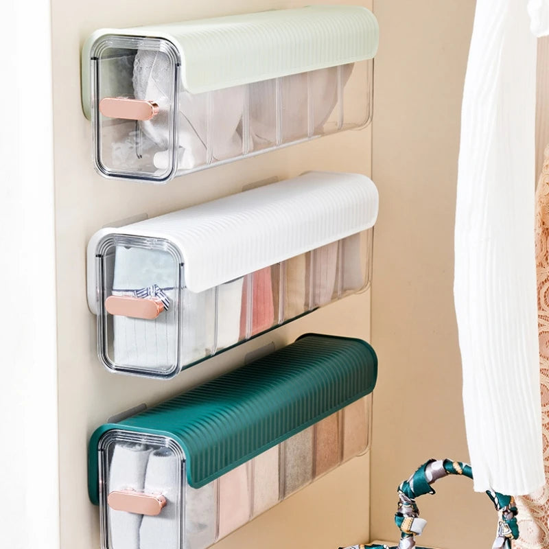 Modern Design Eco-Friendly Plastic Storage Box Wall Hanging Transparent Underwear Panties Socks Organizer for Bedroom Closet
