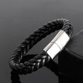 Wholesale Fashion Braided Black Genuine Leather Bracelet with Stainless Steel Magnetic Clasp Jewelry Bracelet for Men Women