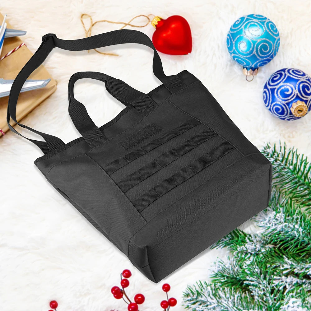 Black Big Designer Work College Tote Bag for Women School with Laptop Compartment and Zip Molle Webbing
