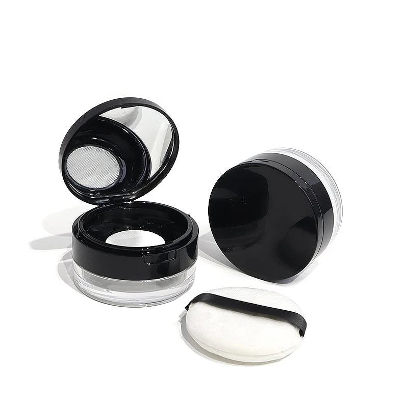 Wholesale Custom 20g Empty Loose Powder Jar Box Container Round Plastic Transparent Powder Compact case Cosmetics Packaging