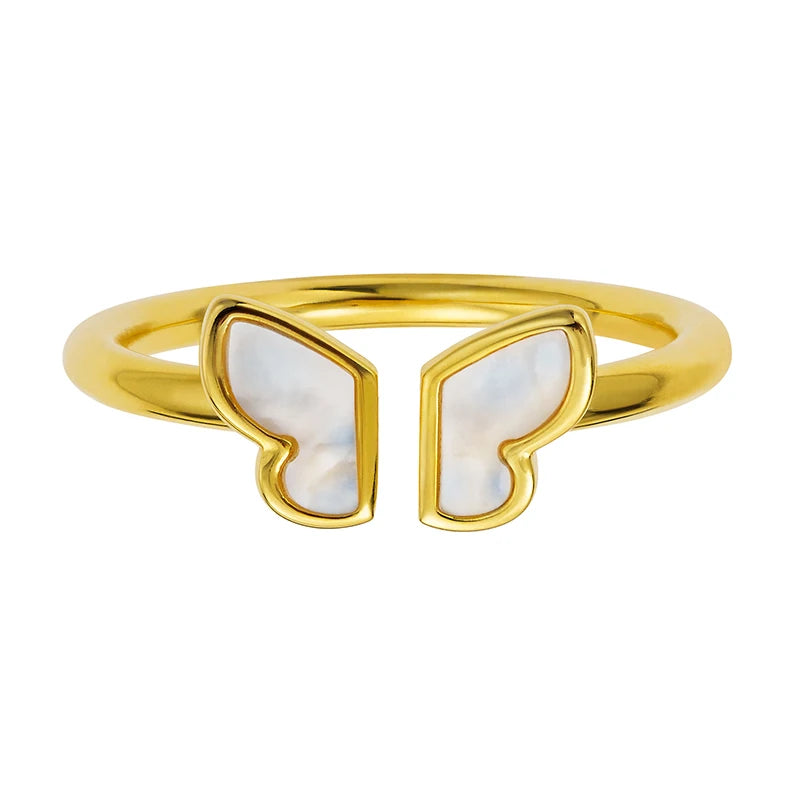 Gemnel High Quality 925 Silver Butterfly Open Band Gold Vermeil Women Rings Set