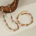 Special-Interest Design Drops Oil Initial Statement Colorful Stainless Steel Chain Bracelets Necklace for Women Girl's Gift