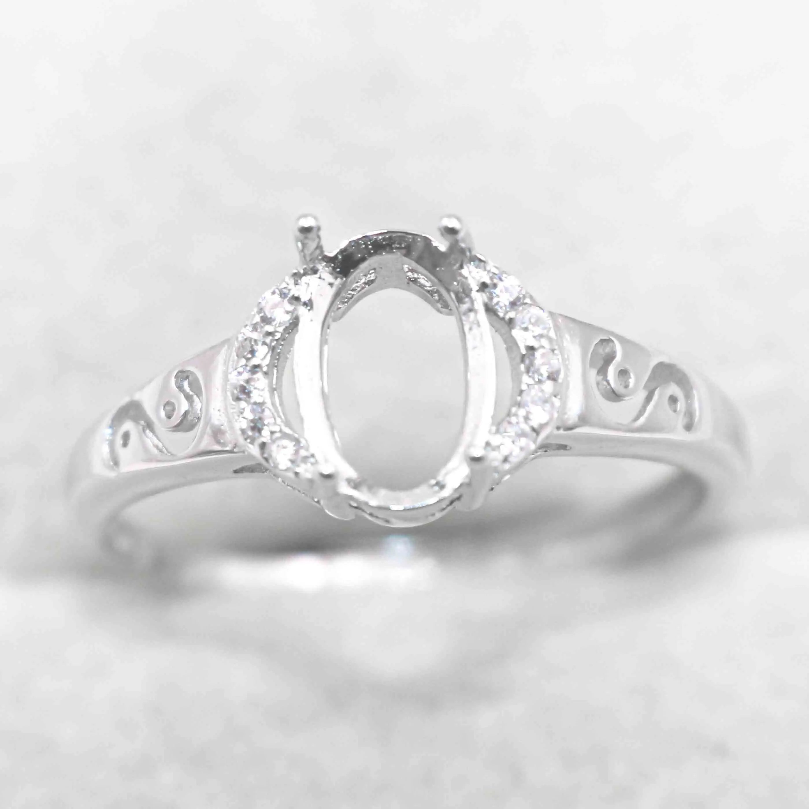 Sterling Silver 6*8mm Semi Mount Ring Frame Empty Blank Support Claw Setting S925 Base Holder Without Center Stone for DIY Inlay