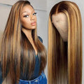Wholesale Virgin Brazilian Hair High Density Straight 13x4 Highlight Colored Wigs Human Hair Transparent Lace Front Wig